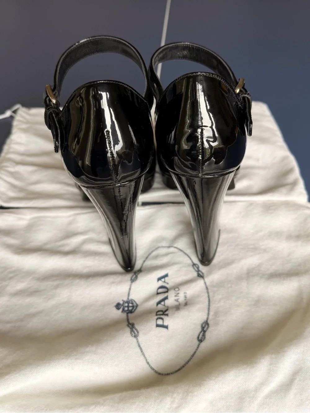 Prada Black Patent Leather Mary Jane Platform Pumps size 39.5 (9.5)